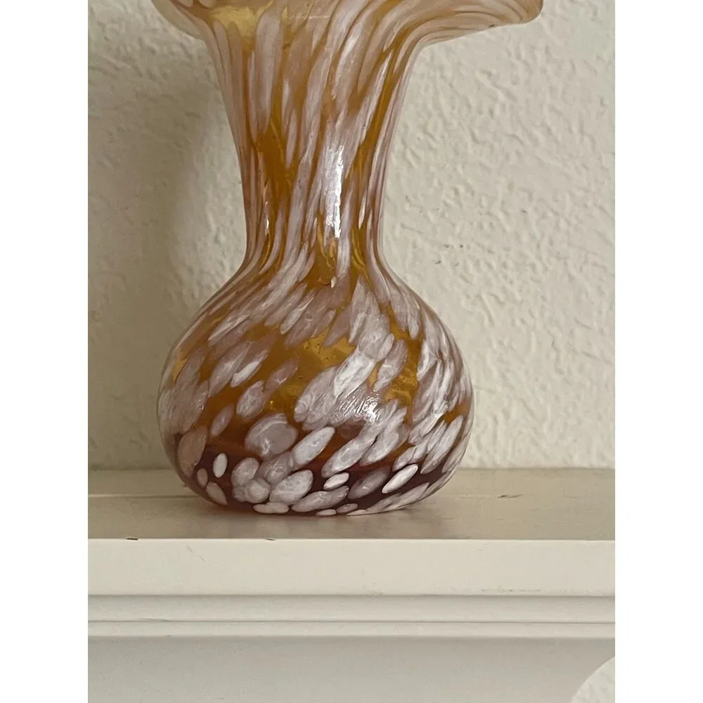 Vintage Handmade Vase Glass Hand Blown Rainbow Art Glass MCM (Murano Style)